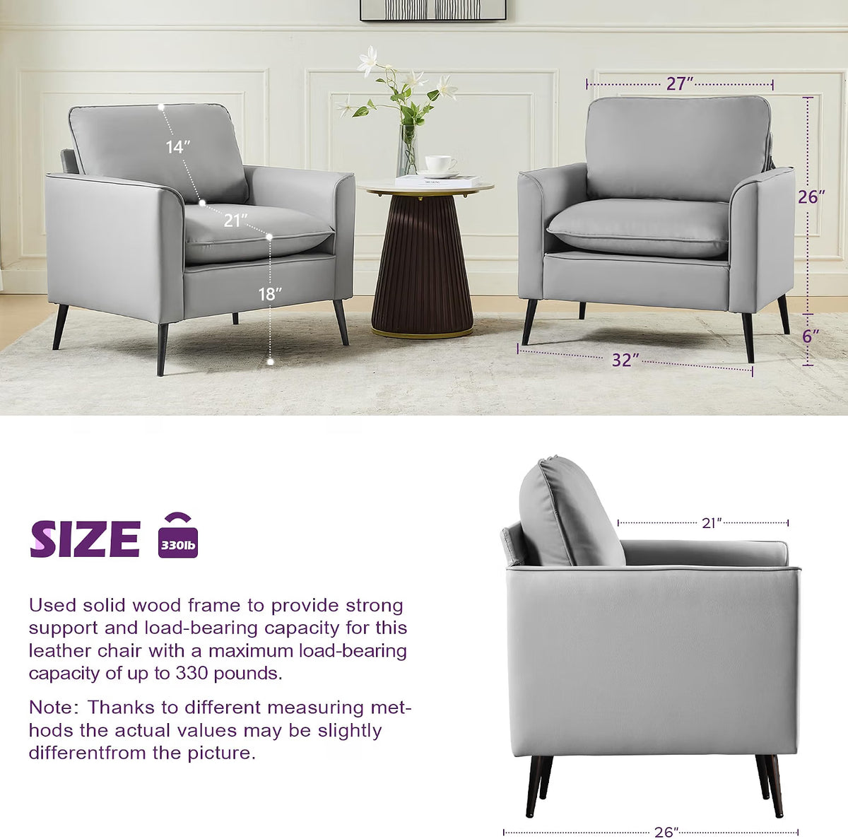 TYBOATLE Faux Leather Loveseat and Accent Chair, 2 Pieces Living Room Furniture Sets