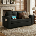 LAZZO 65" Mid-Century Modern Loveseat, 2-Seat Faux Leather Sofa with USB Charging Ports for Living Room, Office & Small Spaces, Black