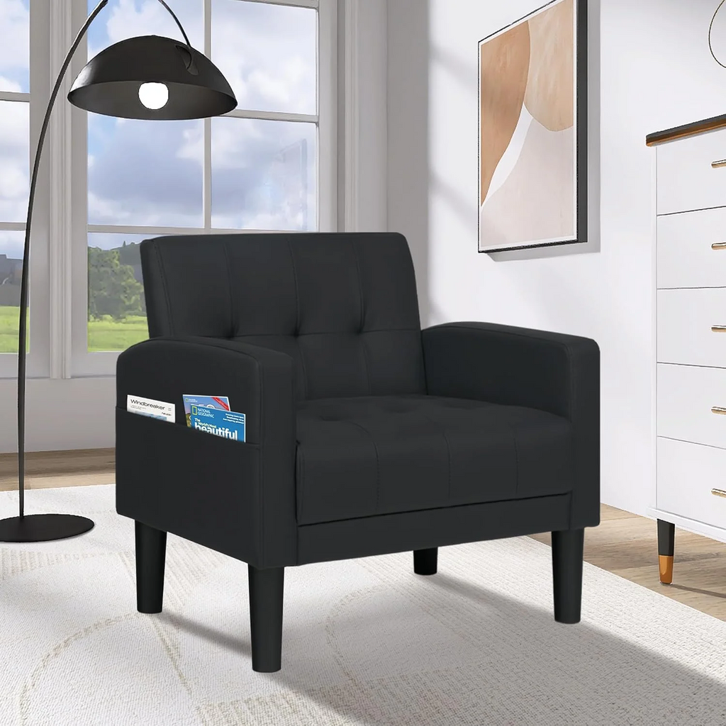 LAZZO Mid-Century Modern Accent Chair, Upholstered Armchair for Living Room Bedroom Office, Black