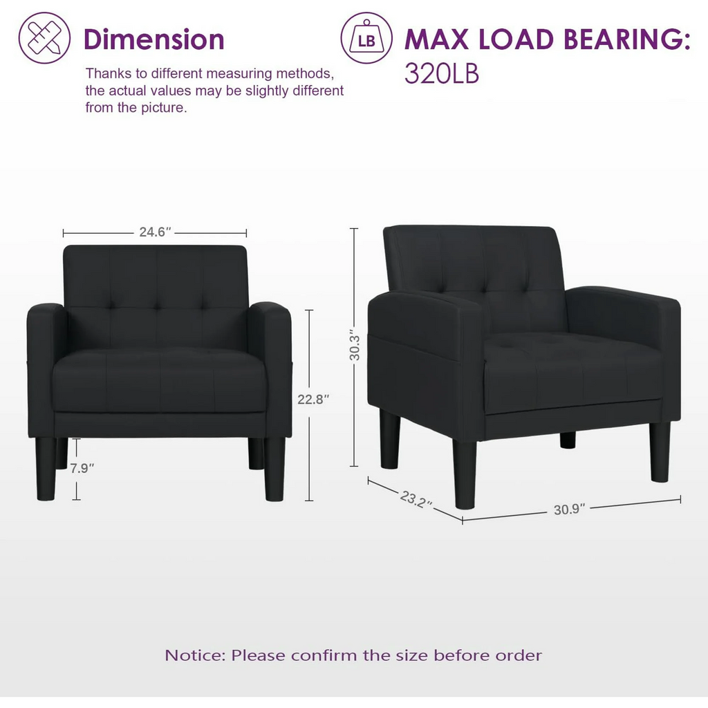 LAZZO Mid-Century Modern Accent Chair Set of 2, Upholstered Armchair for Living Room & Office, Black