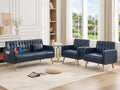 TYBOATLE Leather Loveseat Couch and Accent Chair (Blue, 3) | Mid-Century Modern, Tufted Backrest, Small, USB & Side Pockets, 3 Pieces Living Room Sets