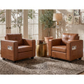 TYBOATLE Brown Faux Leather Accent Chairs Set of 2, Tufted Arm Chairs Living Room