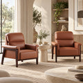 JIASTING Oversized Leather Accent Chair Set of 2, Chair with Wooden Legs & High Back