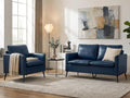 TYBOATLE Faux Leather Loveseat and Accent Chair, Comfy Love Seat Sofa and Chair Set with 2 Pillows, Mid-Century Modern 2 Seat Couches for Small Spaces, 2 Pieces Living Room Furniture Sets (2, Blue)