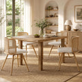 TYBOATLE Rattan Dining Chiars Set of 4, Farmhouse Boho Dining Room Chair with Natural Cane Woven Back and Faux Leather Seat, Mid-Century Modern Kithchen Chairs for Dining Table (4, Cream White)