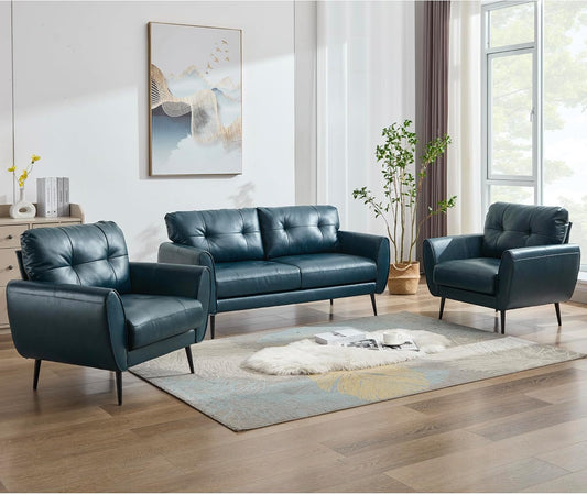 TYBOATLE Sofa Couch 61" Small Loveseat Couches for Living Room White Leather Couch Mid Century Modern Tufted Mini Sofa Comfy Office 2 Seat Settee Love Seat Small Couches for Small Spaces Bedroom (3, Blue)