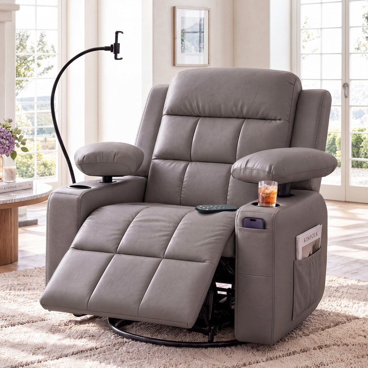AODAILIHB  Power Swivel Rocker Recliner Chair Nursery w/ Motorized Adjustable Armrests Gentle Rocking M1 M2 Memory Remote Control Nursing Glider w/ Storage Pockets Cup Phone Holder for Breastfeeding Living Room