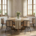 TYBOATLE Rattan Dining Chiars Set of 6, Farmhouse Boho Dining Room Chair with Natural Cane Woven Back and Faux Leather Seat, Mid-Century Modern Kithchen Chairs for Dining Table (6, Brown)