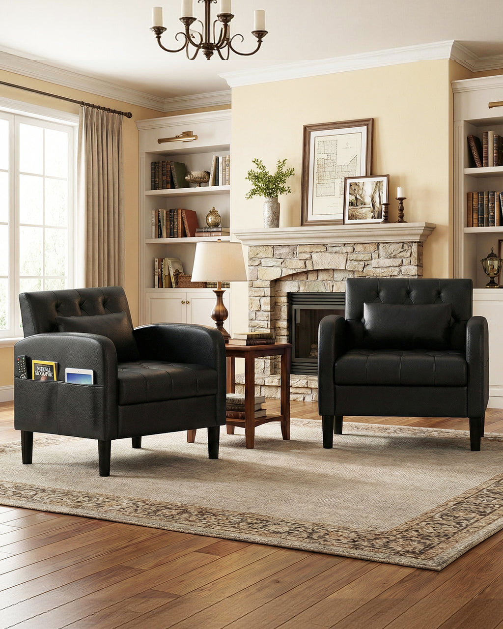 TYBOATLE Leather Chairs w/Storage, Comfy Modern Living Room Chairs, Accent Chair for Reading, Armchair for Bedroom, Waiting Room, Office