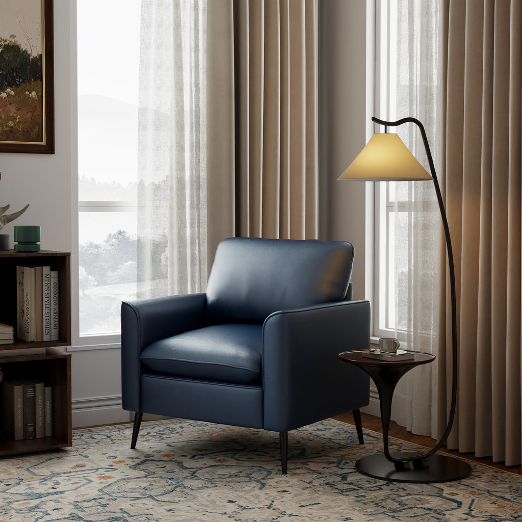 TYBOATLE Leather Accent Chair, Mid-Century Modern Comfy Living Room Chairs, Cozy Office Reading Chair, Reception Armchairs for Bedroom, Office, Waiting Room (Blue)