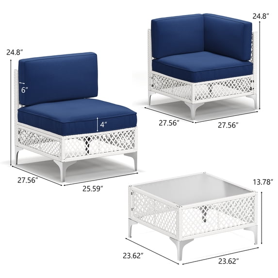 LAZZO 7-Piece Patio Furniture Set, Outdoor Wicker Conversation Set with Thick Cushions & Coffee Table for Backyard and Garden, Blue