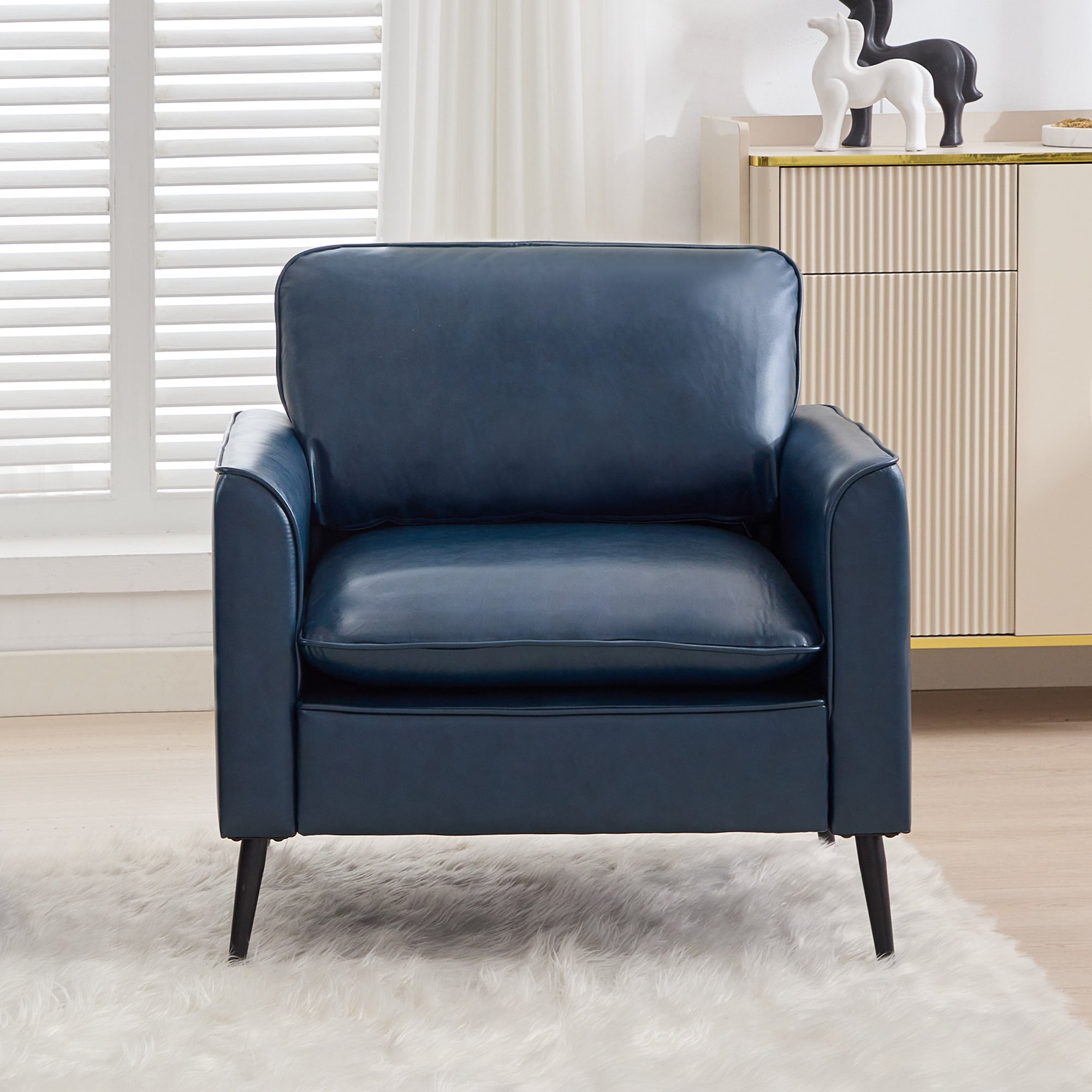 TYBOATLE Leather Accent Chair, Mid-Century Modern Comfy Living Room Chairs, Cozy Office Reading Chair, Reception Armchairs for Bedroom, Office, Waiting Room (Blue)