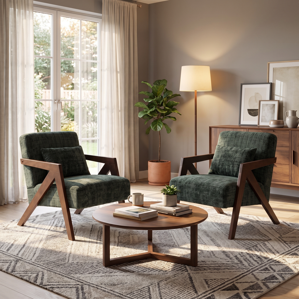 JIASTING Mid Century Modern Accent Chairs Set of 2, Upholstered Wooden Chair (Green)