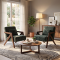 JIASTING Mid Century Modern Accent Chairs Set of 2, Upholstered Wooden Chair (Green)