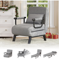 LAZZO 5-in-1 Convertible Sleep Chair Bed, Comfy Folding Sleeper Chair for Adults with Adjustable Backrest, Side Pockets & Pillow, Gray