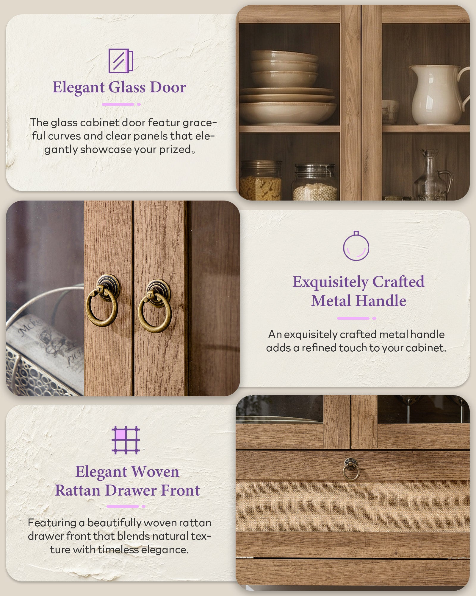 75'' Arched Cabinet, Arch Storage Cabinet w/Power Strip Kitchen, Natrual | TYBOATLE, Farmhouse Pantry Cabinet, Open Shelves, Soft-Close Doors, Anti-Tip Device, X-Frame Doors, Coffee Bar Storage