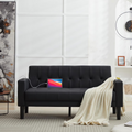 LAZZO 62" Mid-Century Modern Loveseat Sofa, Faux Leather Tufted Compact Couch with USB Ports & Cupholders, Black