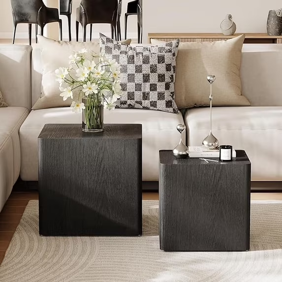 LAZZO Nesting Coffee Table Set of 2, Modern Wooden Coffee Table & End Table, Small Side Tables for Living Room, Bedroom & Apartment, Black
