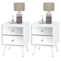 LAZZO Mirrored Nightstand Set of 2, Modern White 2-Drawer Bedside Table for Bedroom and Living Room