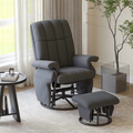 LAZZO Swivel Glider Recliner with Ottoman, 360° Rocking Chair with Footrest & Side Pockets, Living Room Bedroom Office Recliner, Gray