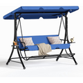 LAZZO 3-Seat Outdoor Porch Swing with Stand and Footrest, Reclining Lounge Bed Convertible, Adjustable Canopy & Removable Cushions, Blue