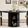 LAZZO 47" Round Dining Table with Storage, Modern Fluted Side Shelf, Seats 4-6 for Kitchen Dining Room, Black