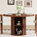 LAZZO 47" Round Dining Table with Storage, Modern Fluted Side Shelf, Seats 4-6 for Kitchen Dining Room, Walnut