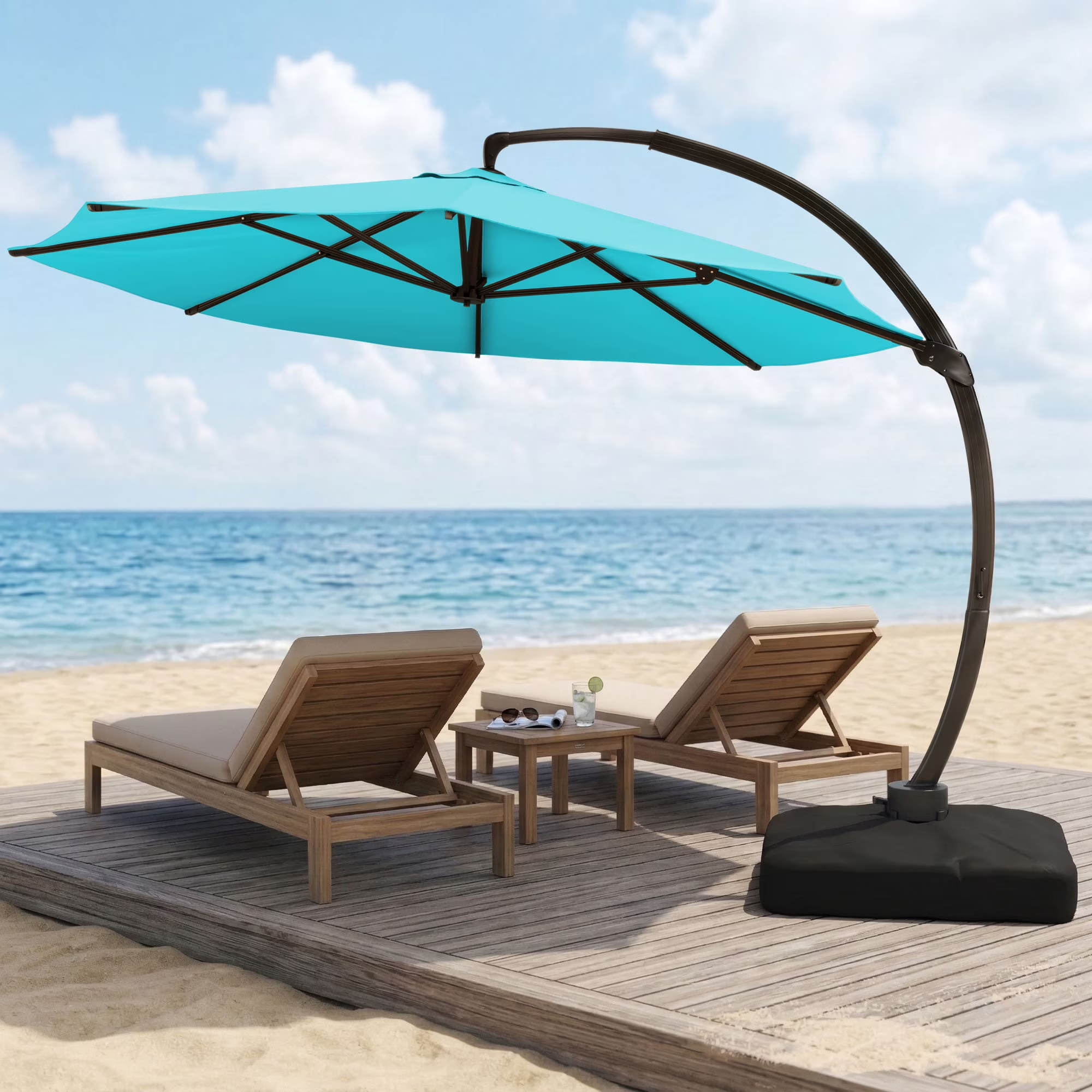 LAZZO 11FT Patio Umbrella with Base, Outdoor Deluxe Cantilever Cantilever Umbrella for Patio Pool Deck, Blue