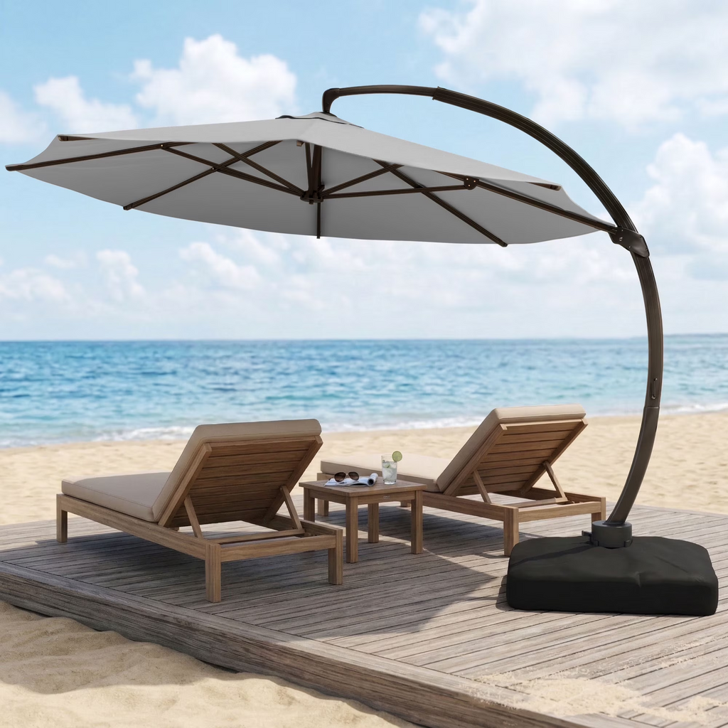 LAZZO 11FT Patio Umbrella with Base, Outdoor Deluxe Cantilever Cantilever Umbrella for Patio Pool Deck, Gray