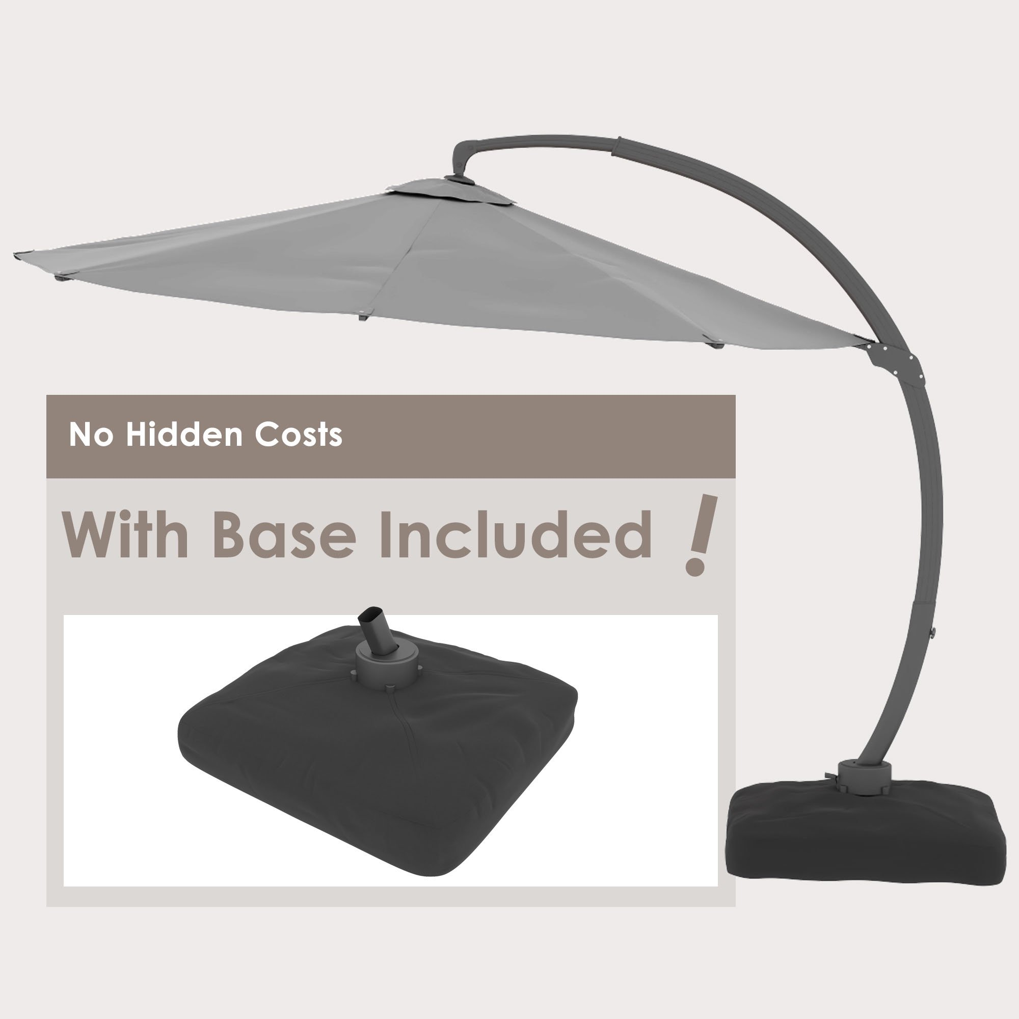 LAZZO 11FT Patio Umbrella with Base, Outdoor Deluxe Cantilever Cantilever Umbrella for Patio Pool Deck, Gray