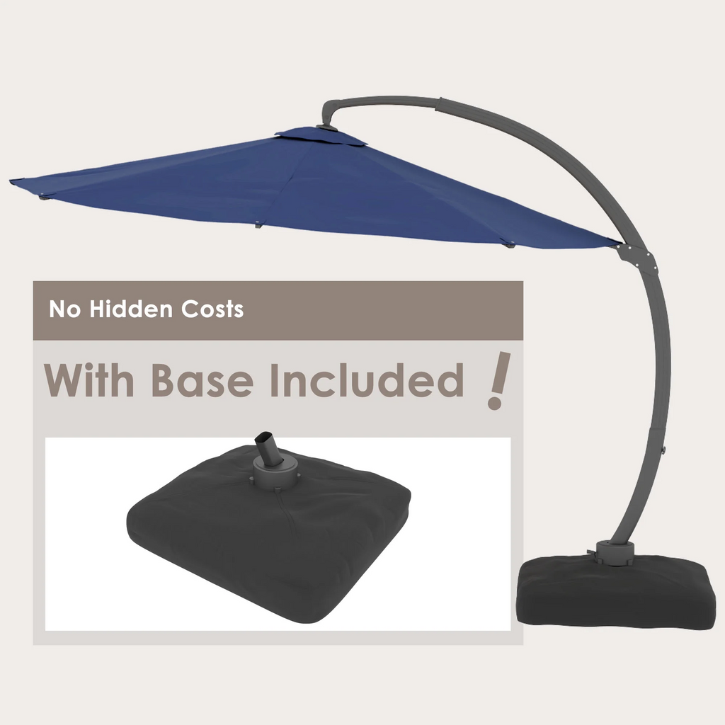 LAZZO 11FT Patio Umbrella with Base, Outdoor Deluxe Cantilever Cantilever Umbrella for Patio Pool Deck, Navy Blue