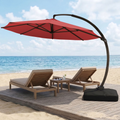 LAZZO 11FT Patio Umbrella with Base, Outdoor Deluxe Cantilever Cantilever Umbrella for Patio Pool Deck, Red