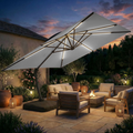 LAZZO 11FT Cantilever Patio Umbrella with Base & Solar LED Lights, All-Aluminum Outdoor Umbrella for Deck, Pool & Backyard, Gray