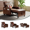 LAZZO 3-in-1 Leather Sleeper Chair Bed with USB Ports, Cup Holders & Pockets, Brown