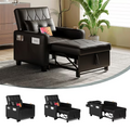 LAZZO 3-in-1 Leather Sleeper Chair Bed with USB Ports, Cup Holders & Pockets, Black