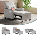 LAZZO 3-in-1 Linen Sleeper Chair Bed with USB Ports, Cup Holders & Pockets, Gray