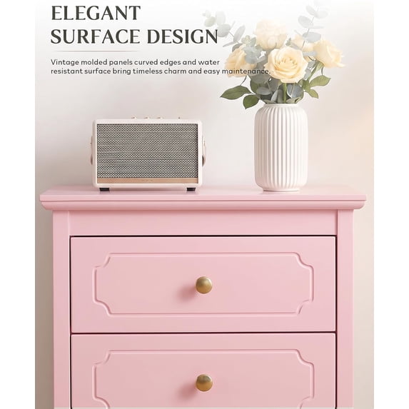 LAZZO 3-Drawer Nightstand, Storage Side End Table for Bedroom and Living Room, Pink