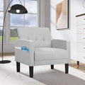 AODAILIHB Modern Sofa Chair, Linen Fabric Sofa Accent Chairs with 2 Storage Pockets, Lounge Reading Chair for Office, Bed Room, Living Room，Light Grey