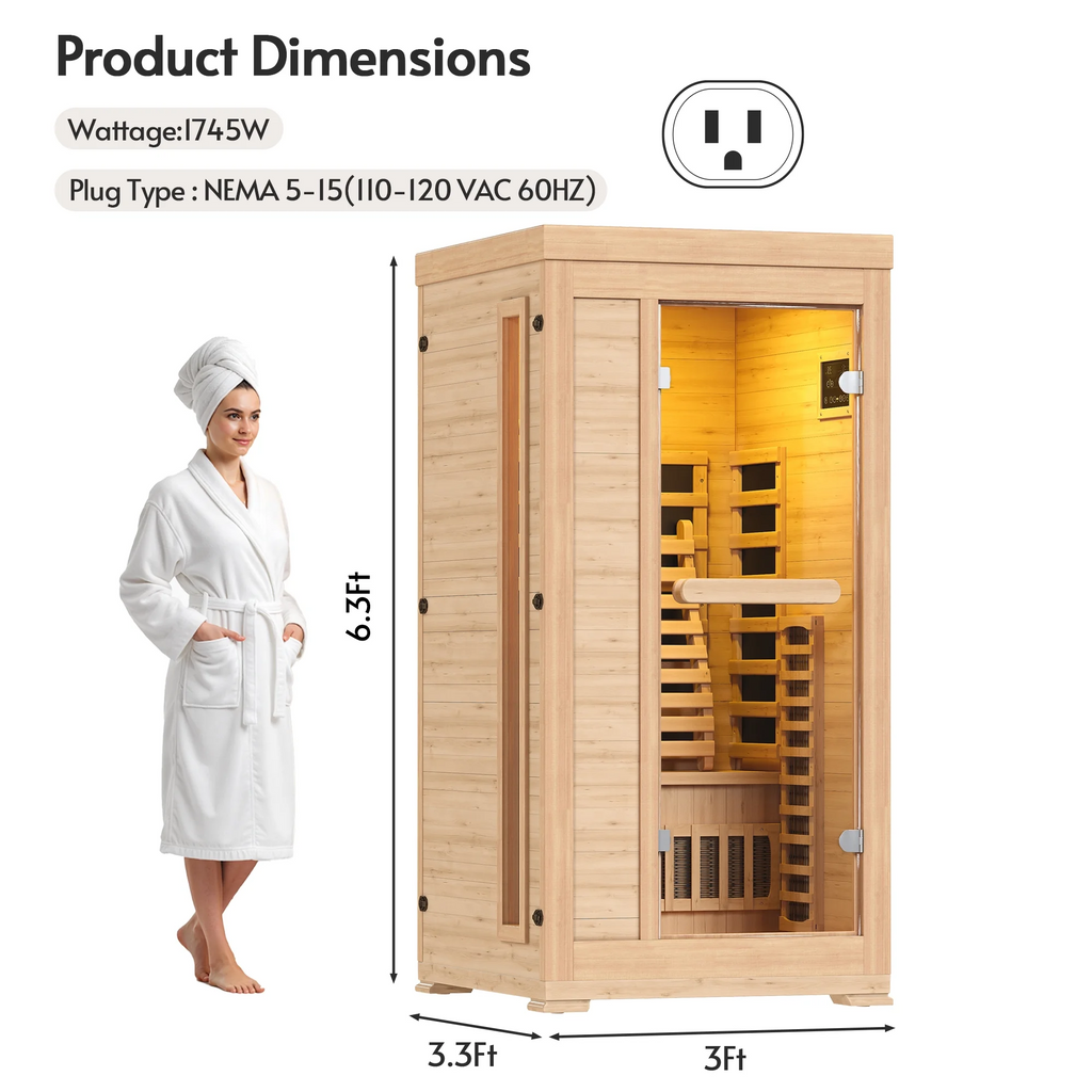 LAZZO 6.3Ft 1-2 Person Infrared Sauna, Canadian Hemlock Indoor Dry Sauna, 7 Color Full Spectrum, 1745W 20Min Fast Heating with Music Speakers for Home & Gym