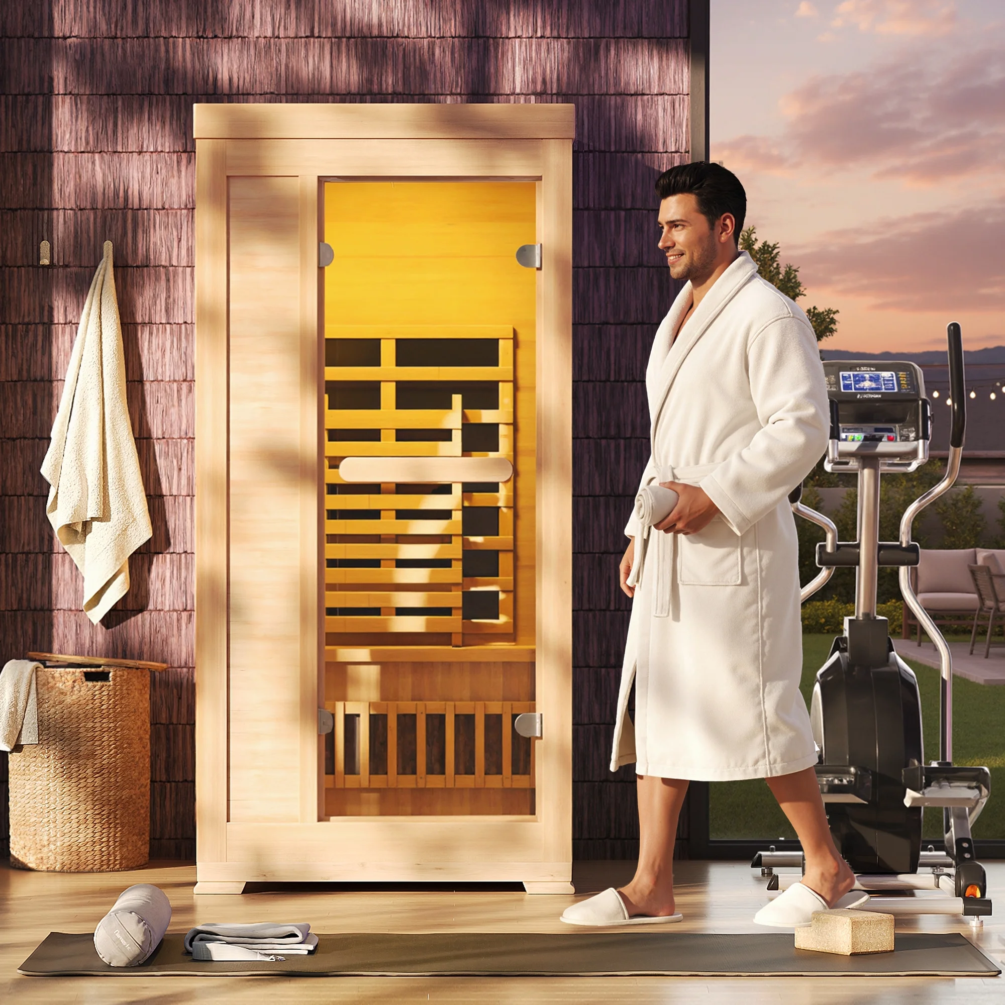 LAZZO 6.3Ft 1-2 Person Infrared Sauna, Canadian Hemlock Indoor Dry Sauna, 7 Color Full Spectrum, 1745W 20Min Fast Heating with Music Speakers for Home & Gym