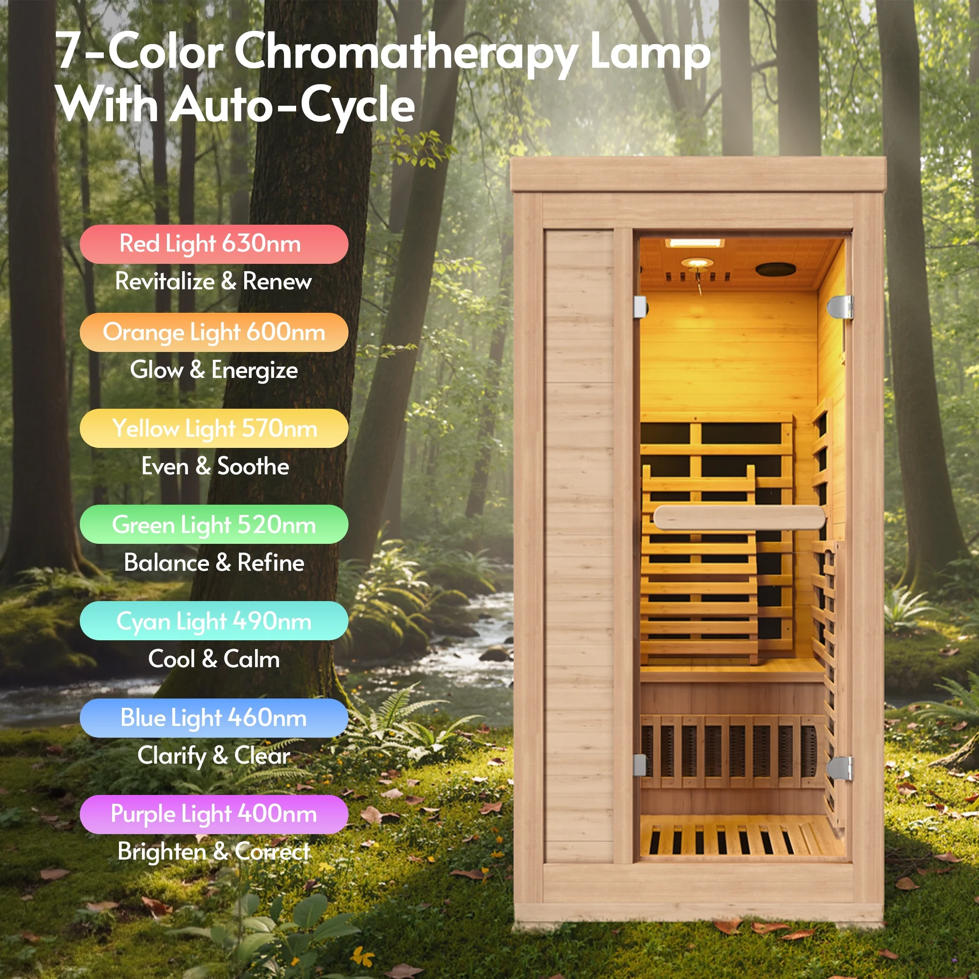 LAZZO 6.3Ft 1-2 Person Infrared Sauna, Canadian Hemlock Indoor Dry Sauna, 7 Color Full Spectrum, 1745W 20Min Fast Heating with Music Speakers for Home & Gym