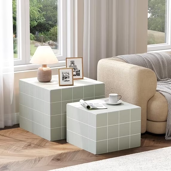 LAZZO Nesting Coffee Table Set of 2, Modern Wooden Side End Tables for Living Room, Bedroom, Office & Small Spaces, Light Green