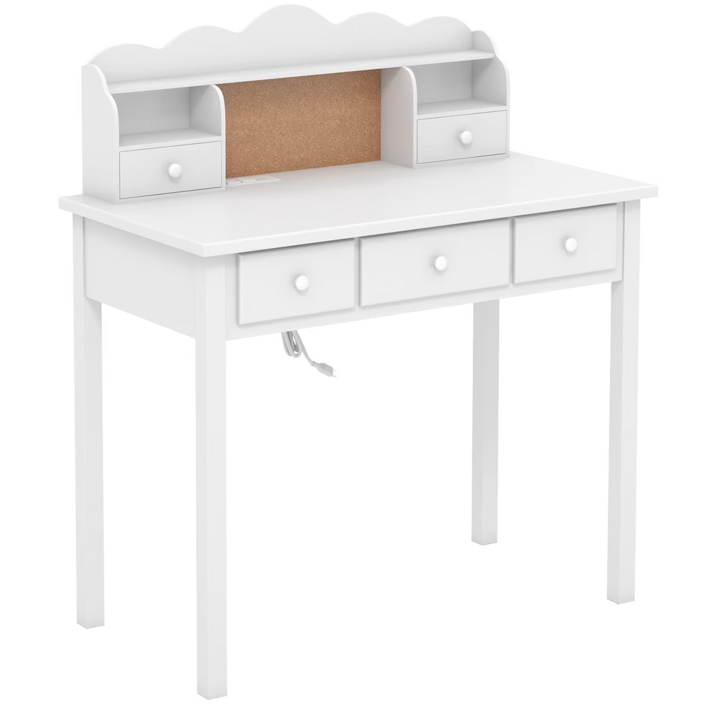 LAZZO 36" Writing Desk with 5 Drawers & Detachable Hutch, Computer Workstation for Small Spaces, White