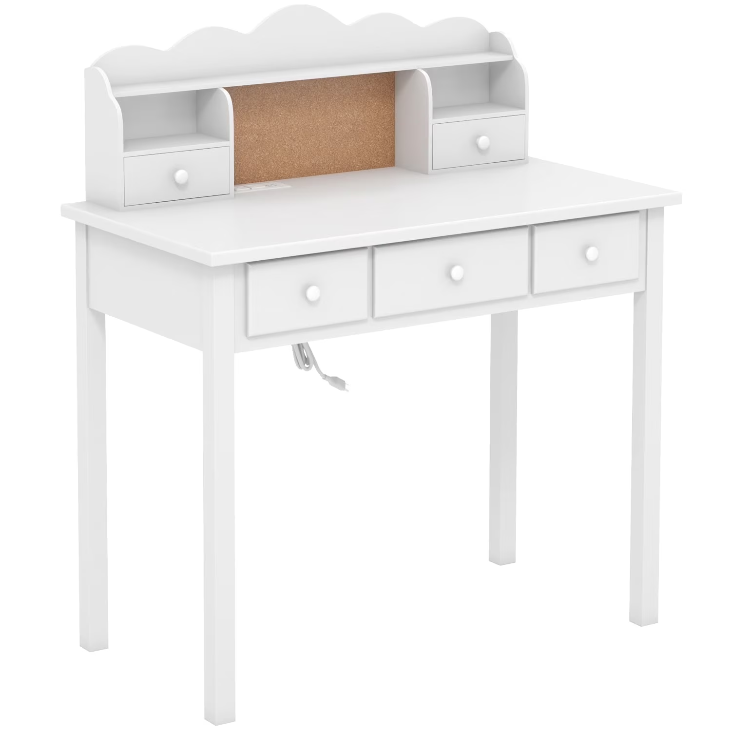 LAZZO 36" Writing Desk with 5 Drawers & Detachable Hutch, Computer Workstation for Small Spaces, White