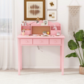 LAZZO 36" Writing Desk with 5 Drawers & Detachable Hutch, Computer Workstation for Small Spaces, Pink