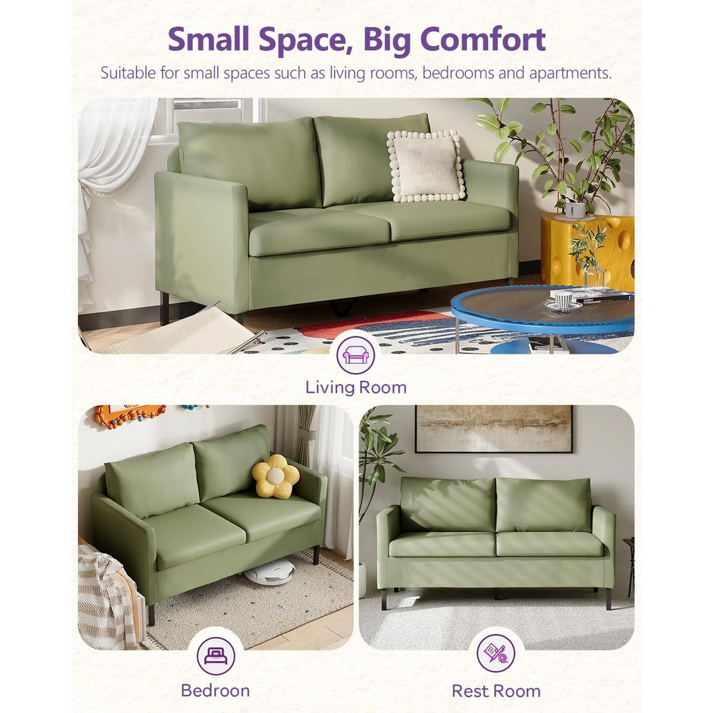 LAZZO 51" Linen Fabric Loveseat, Modern 2-Seater Small Sofa with Iron Legs for Apartment, Bedroom, Office, Green