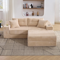 LAZZO Modular Cloud Sectional Sofa with Ottoman, Corduroy Boneless Deep Seat Convertible Sleeper Sofa Bed for Living Room, Khaki, 2 Seat