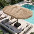 LAZZO 15FT Outdoor Patio Umbrella with Base and Solar Lights, Rectangular Triple Shade for Patio Deck Garden, Tiki Style