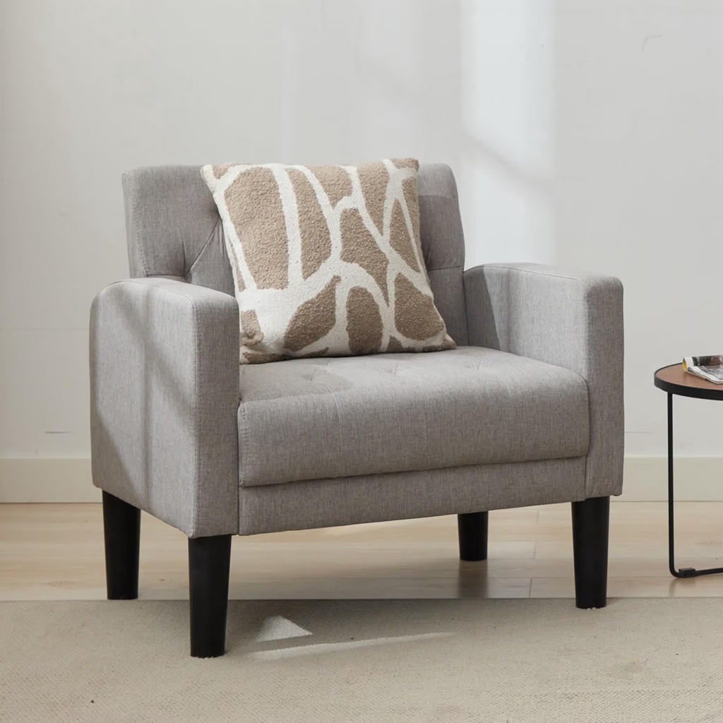 LAZZO Mid-Century Modern Accent Chair, Upholstered Armchair for Living Room Bedroom Office, Light Gray