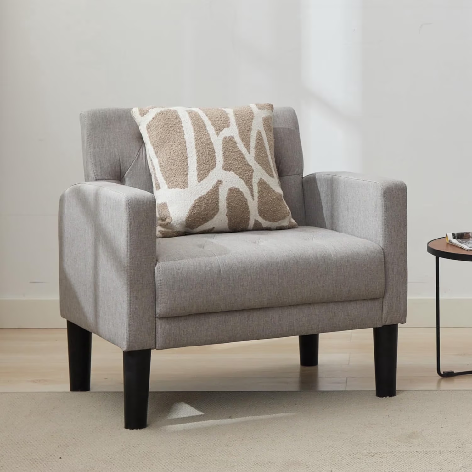 LAZZO Mid-Century Modern Accent Chair, Upholstered Armchair for Living Room Bedroom Office, Light Gray